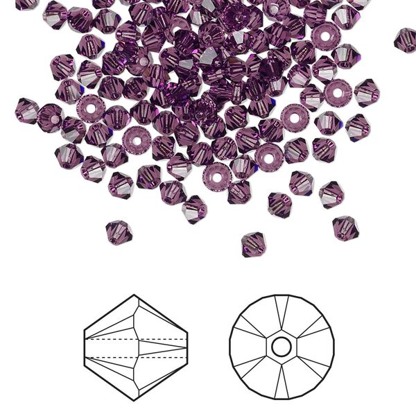 Bead 144pk amethyst, Crystal Passions&reg; 3mm bicone 5328 image number 0