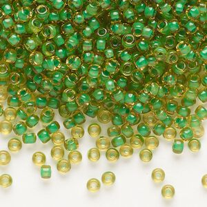 Seed bead, Dyna-Mites&trade;, glass 1pkg0.5kg, #8 round, transparent inside dyed color lime green (225 8/0 RR)
