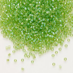 Seed bead, Delica&reg;, glass, pkg/7.5g, #11 round, translucent rainbow lime (DB-1246).