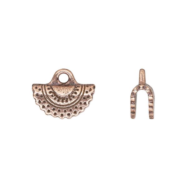 Crimp end, TierraCast&reg;, antique copper-plated pewter (tin-based alloy), 15x8mm crescent, 2.7mm inside diameter. Sold per pkg of 20. image number 0