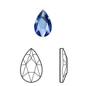 Flat back 6pk sapphire foil back, Crystal Passions&reg; 14x9mm pear 2303