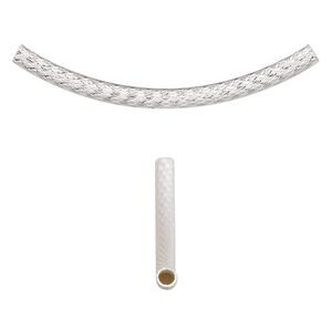 Bead 1pkg2 silver-plated, 46x10mm curved tube, brass