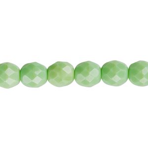 Bead, Czech fire-polished glass, opaque green, 8mm faceted round. Sold per pkg of 600 (1/2 mass).