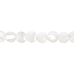 Mother-of-pearl shell 1pkg1, flat round bead 15.5 to 16 inch white 6mm