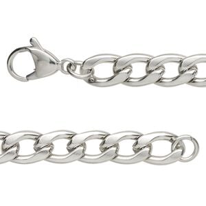 Chain 1pkg1 curb, 7.5mm flat /  lobster claw clasp, stainless steel 18 inch