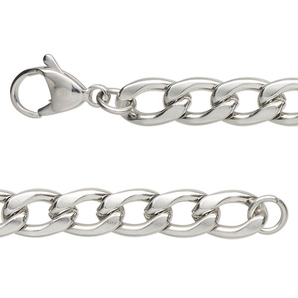 Chain 1pkg1 curb, 7.5mm flat /  lobster claw clasp, stainless steel 18 inch image number 0