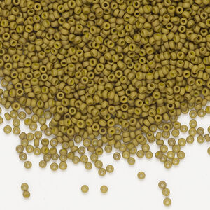 Seed bead, Miyuki, 1pkg35g, glass, #15 rocaille, opaque matte gold luster golden olive (RR-2032)