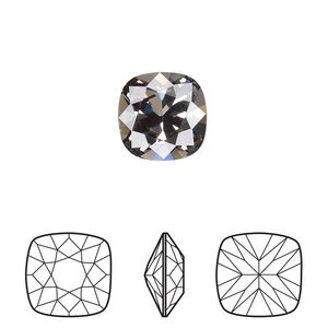 Fancy stone 72pk black diamond foil back, Swarovski&reg; 12mm cushion 4470