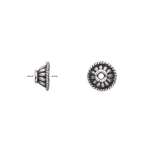 Bead cap, antiqued sterling silver, 8x4mm corrugated round with rope edge, fits 8-10mm bead. Sold per pkg of 12.