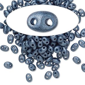 Seed bead, Preciosa Twin&trade; Czech glass, pkg/10g, 5x2.5mm oval, opaque dark slate terra pearl black, (28936).