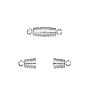 Clasp magnetic 1pkg100, 11x5mm barrel, silver-finished brass 1-strand