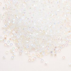 Seed bead, Delica&reg;, glass, pkg/7.5g, #11 cut, translucent rainbow crystal clear (DBC-0051).