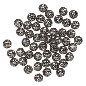 Bead 1pkg50 gunmetal-finished, 12x11mm oval / cutout, brass
