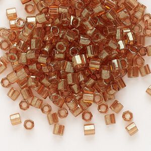 Seed bead, Delica&reg;, glass, pkg/50g, #8 cut, translucent gold luster apricot topaz (DBLC-0121).