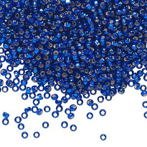 Seed bead, Preciosa Ornela Czech glass, pkg/50g, #11 rocaille, transparent silver-lined sapphire blue, (67300).