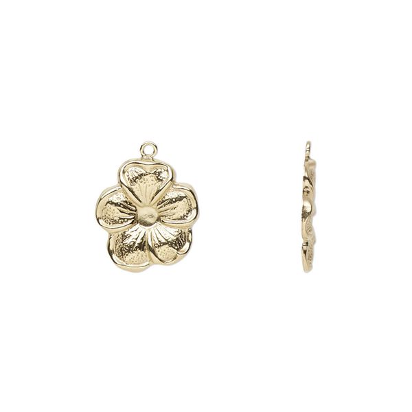 Charm, 14Kt gold-filled, 12x11mm single-sided hibiscus flower. Sold individually. image number 0