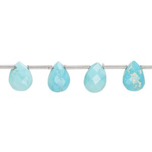 Imperial crown turquoise 1pkg15, hand-cut top-drilled faceted puffed teardrop bead natural 7x5mm-9x7mm