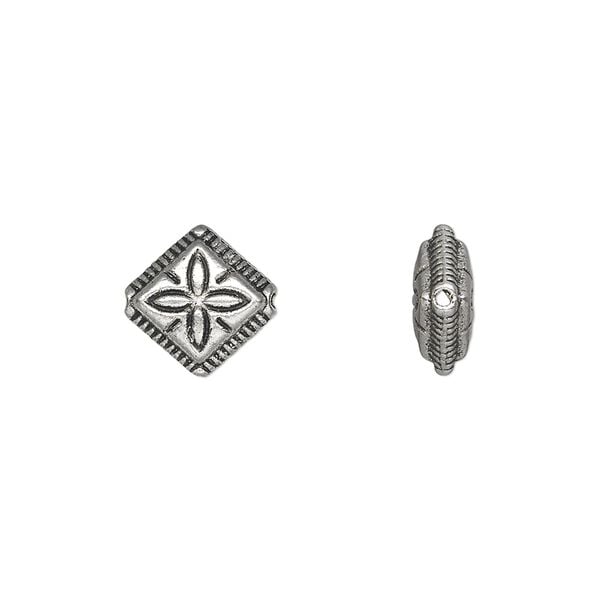 Bead 1pkg50 silver-plated "pewter", 11mm flat diamond flower / 2sided, antique image number 0