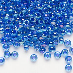 Seed bead, Miyuki, glass, pkg/250g, #6 rocaille, translucent cobalt-lined rainbow sapphire (RR-353).