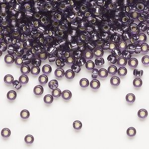 Seed bead, Miyuki, glass, pkg/50g, #8 rocaille, transparent silver-lined amethyst purple (RR-24).