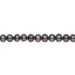 Pearl, cultured freshwater (dyed), dark peacock, 5-6mm button, C grade, Mohs hardness 2-1/2 to 4. Sold per 15.5-16 inch strand.