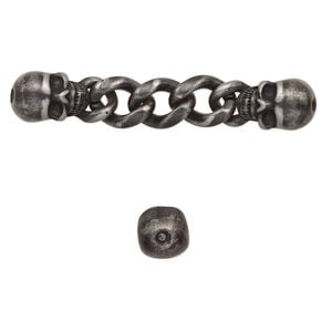 Focal, stainless steel, black, 53x9mm with 12.5x9mm skull and 8.8mm curb chain with 2 holes. Sold individually.