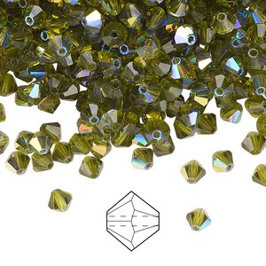 Bead 48pk olivine AB, Preciosa Czech crystal 4mm bicone