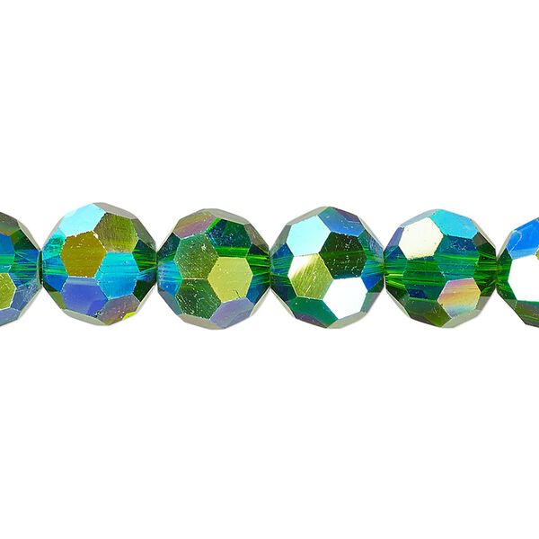 Bead 1pk 32 facets translucent emerald green AB, Celestial Crystal&reg; 10mm round 15.5-16 inch image number 0