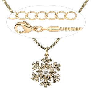 Necklace, Everyday Jewelry&trade;, gold-finished "pewter" (zinc-based alloy) and brass / crystal / glitter, crystal clear and white, 18 inches with lobster claw clasp. Sold individually.