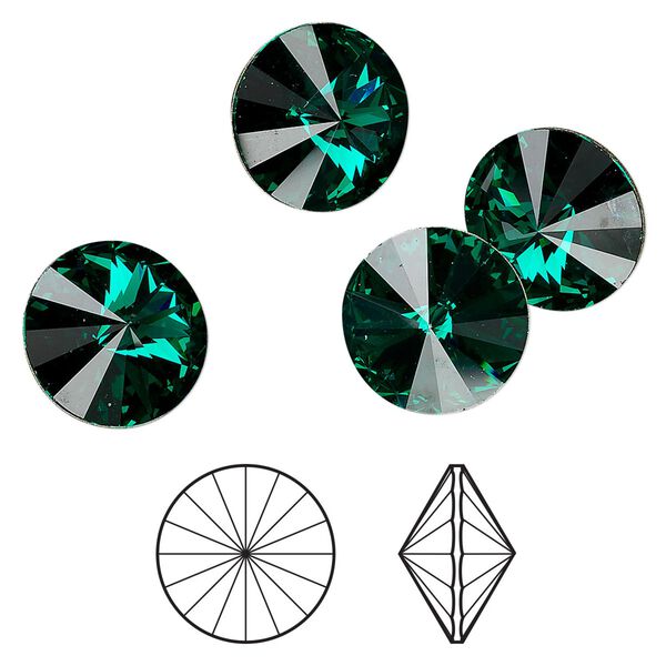 Chaton 144pk emerald foil back, Swarovski&reg; 14mm rivoli 1122 image number 0