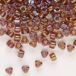 Seed bead, Miyuki 1pkg10g, glass, #5 triangle, transparent copper inside dyed color amber yellow (TR-1838)