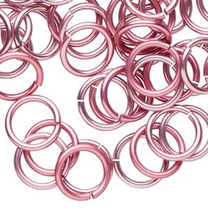 Jump ring 1pkg100 aluminum, 12mm round, 15 gauge / 9.2mm inside diameter / pink