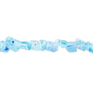 Bead, millefiori glass, translucent sky blue and multicolored, small chip. Sold per 32-inch strand.