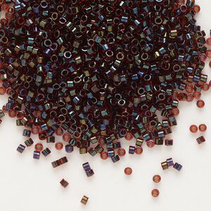 Seed bead, Delica&reg;, glass, pkg/50g, #11 round, translucent garnet-lined luster ruby (DB-0297).