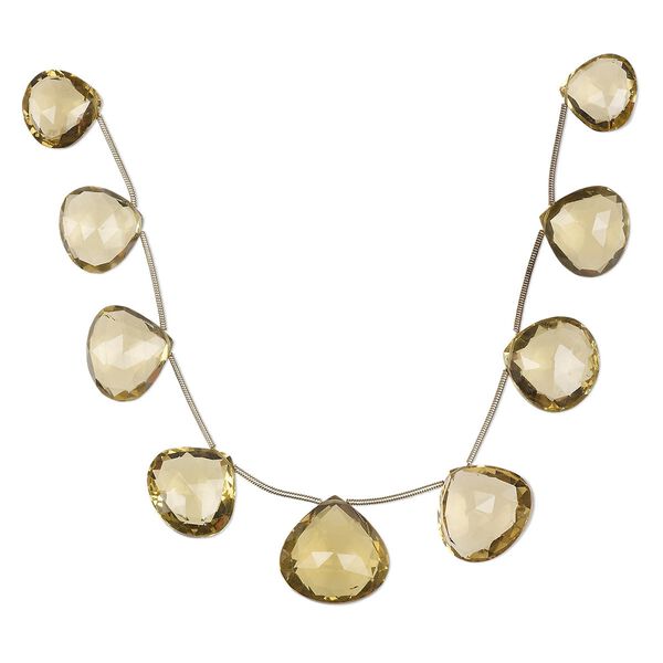 Golden quartz 1pkg9, hand-cut top-drilled faceted puffed teardrop bead graduated 14-20mm image number 0