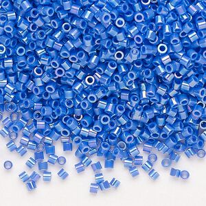 Seed bead, Delica&reg;, glass, pkg/50g, #15 round, opaque rainbow cyan blue (DBS-1578).