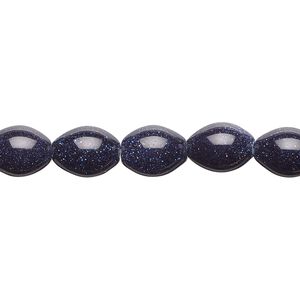 Bead, blue goldstone (glass) (man-made), 10x8mm oval. Sold per 15-1/2" to 16" strand.