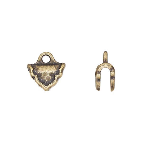 Crimp end, TierraCast&reg;, antique brass-plated pewter (tin-based alloy), 12x8mm palace, 2.7mm inside diameter. Sold per pkg of 2. image number 0