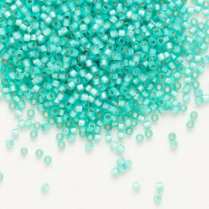 Seed bead, Delica&reg; 1pkg7.5g glass, #11 round, translucent silver-lined aqua green / outside dyed (DB-0627)