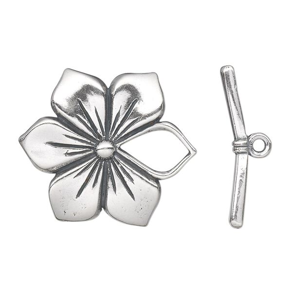 Clasp toggle 1pkg1 sterling silver, 27mm flower, antiqued 1-strand image number 0
