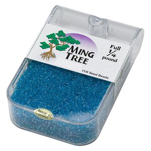 Seed bead, Ming Tree&trade;, glass, pkg/1/4 pound, #11 round, transparent ocean blue.