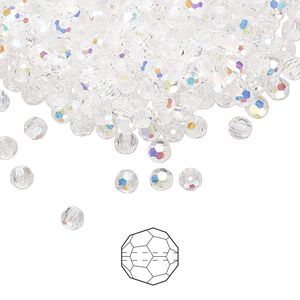 Bead 144pk crystal AB, Preciosa Czech crystal 3mm round