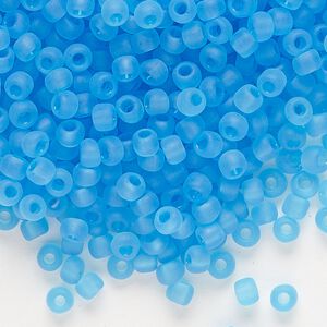Seed bead, Dyna-Mites&trade;, glass, transparent matte light turquoise blue, #6 round. Sold per 40-gram pkg.