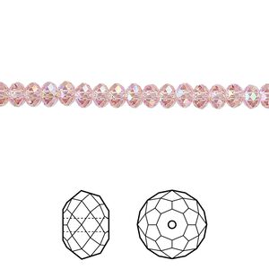 Bead 12pk light rose shimmer 2X, Crystal Passions&reg; 4x3mm rondelle 5040