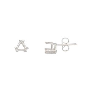 Earstud 1pkg2 Sure-Set&trade; sterling silver, 6mm triangle pre-notched 6-prong basket-style setting / earnuts, 1 pair