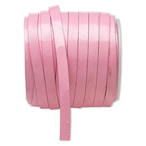 Cord, leather, pink, 8mm flat. Sold per 5-yard spool.