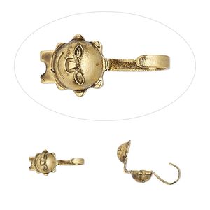 Bead tip bottom clamp-on 1pkg100 gold-plated, 7x5mm sun face / open loop, brass / antiqued / Hot Tips&reg;