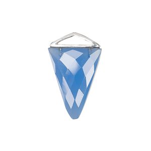 Drop, blue chalcedony (dyed) and sterling silver, 21x21x15mm-22x22x16mm hand-cut double-sided faceted triangle. Sold individually.