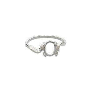Ring, Sure-Set&trade;, sterling silver, swirl band with 8x6mm 4-prong oval setting, size 6. Sold individually.