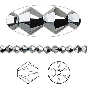 Bead 48pk jet hematite 2X, Crystal Passions&reg; 4mm bicone 5328
